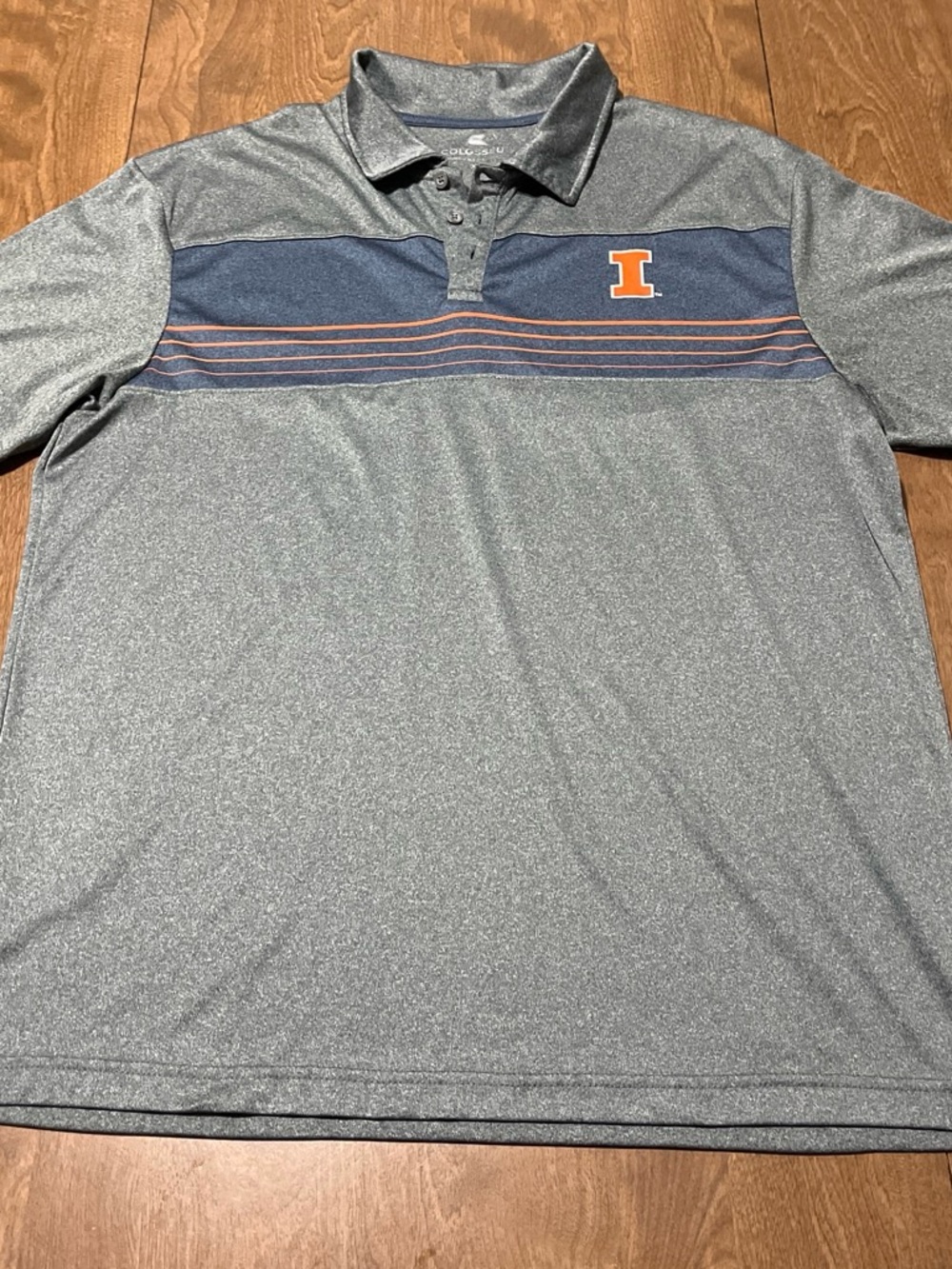 Colosseum Gray Polo with Navy Chest Stripe and Orange 'I' Patch